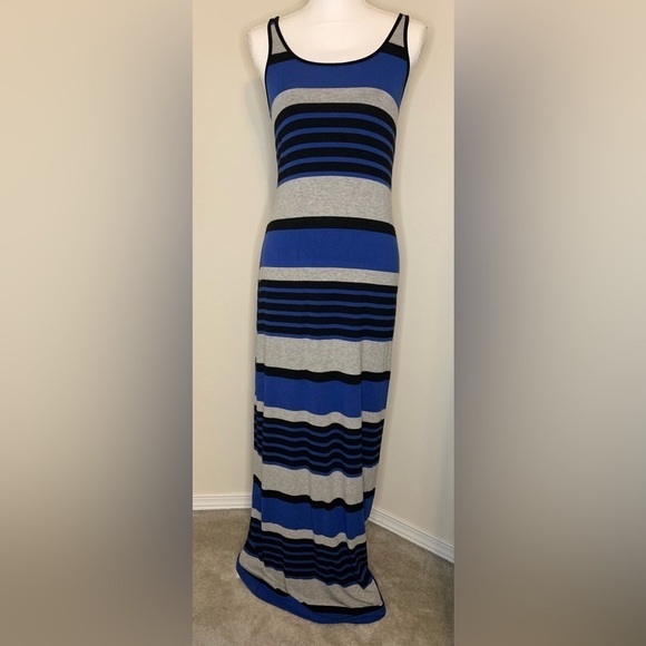 Red 23 Women Long Maxi Stripe Summer Tank Dress Blue Gray Black Size Medium - Picture 1 of 6